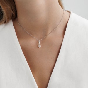 Lantisor argint cu pandantiv perla naturala alba si cristale DiAmanti SK25230N_W-G